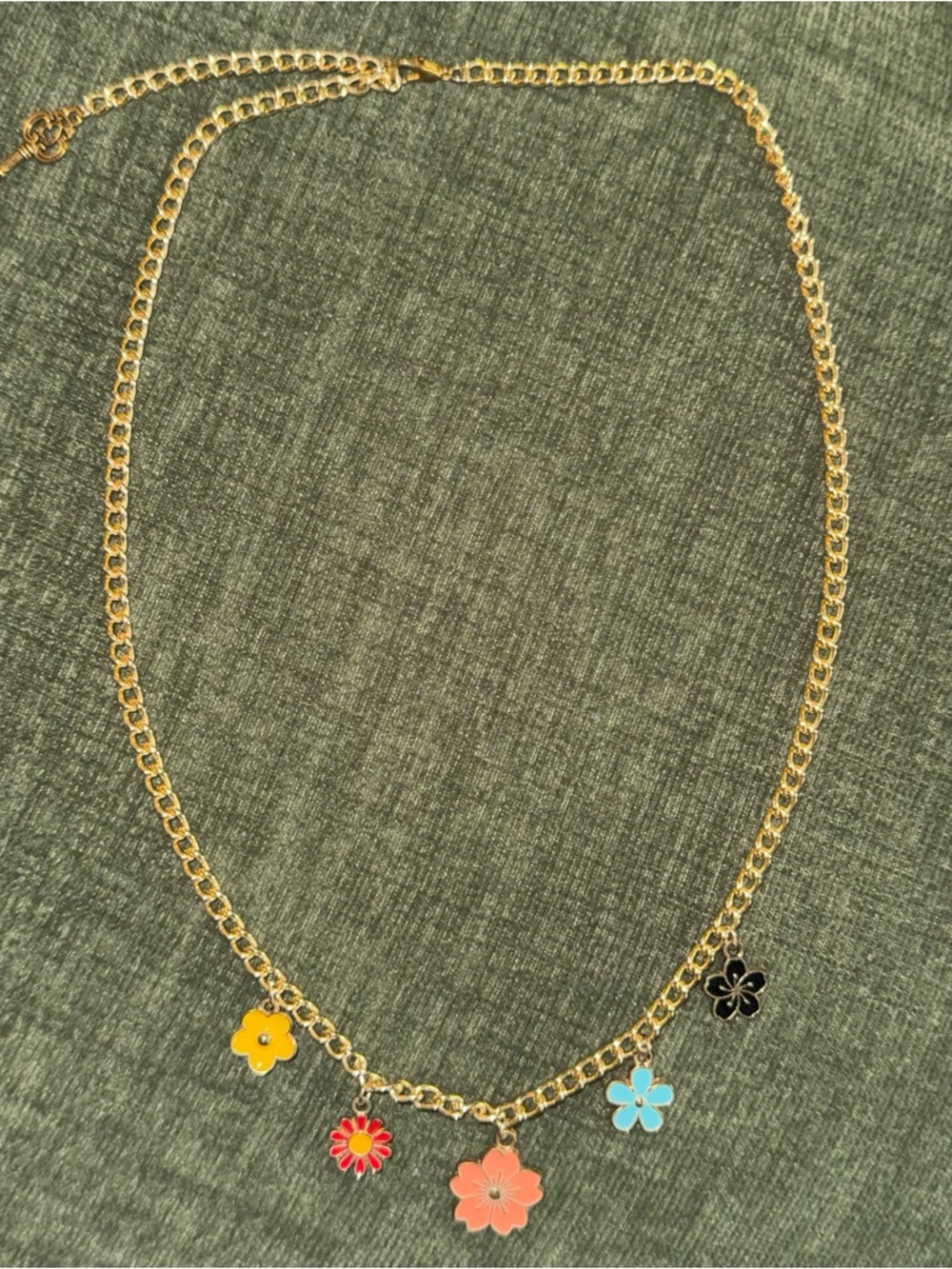 Gold Chain Necklace with Colorful enamel Flower Charms